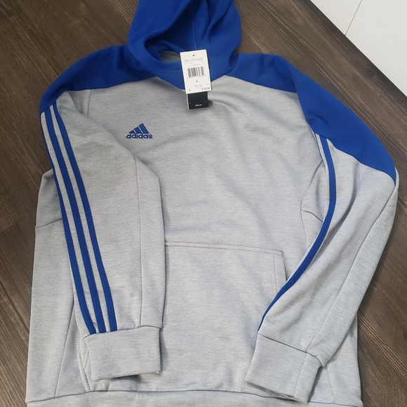 Adidas Men's Gray Hoodie with Blue Accents - Picture 1 of 2